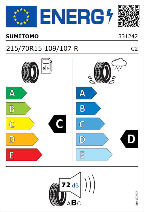 Tyre Label for Sumitomo SL727 215/70R15 109/107R