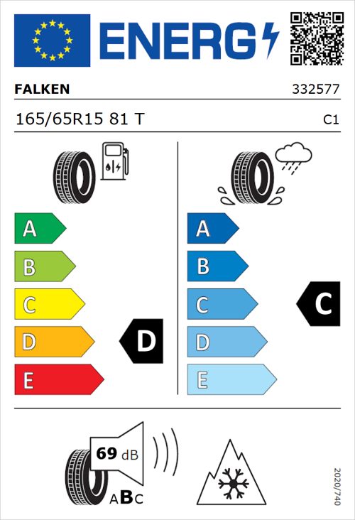 Tyre Label for Falken Euroall Season AS210 165/65R15 81T