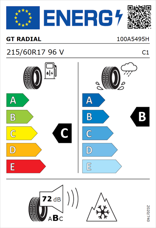 Tyre Label for GT Radial 4Seasons 215/60R17 96V