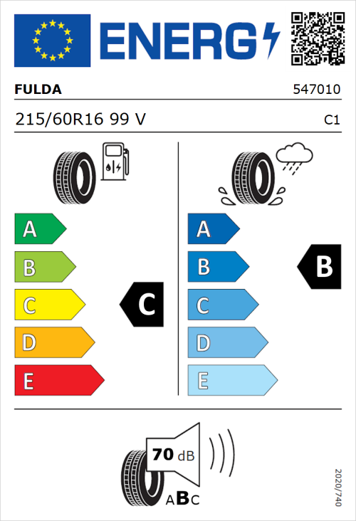 Tyre Label for Fulda EcoControl HP2 215/60R16 99V