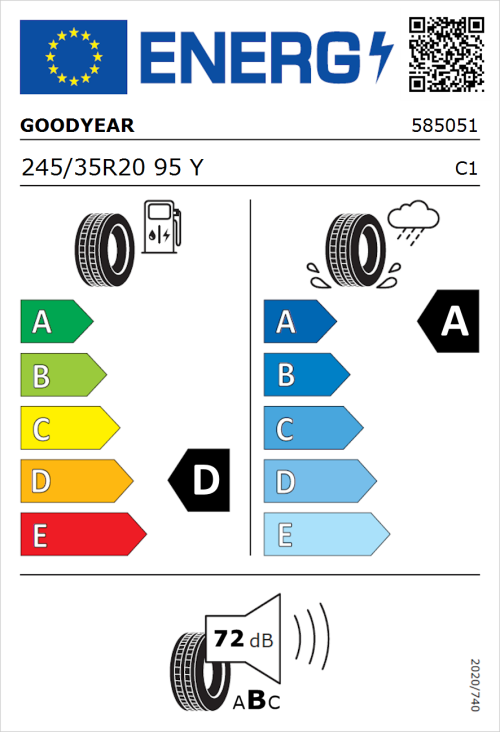 Tyre Label for Goodyear Eagle F1 SuperSport 245/35R20 95Y