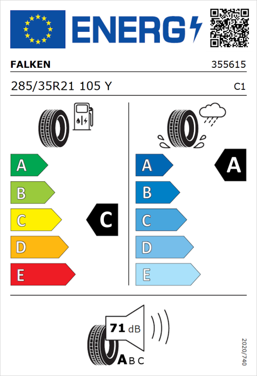 Tyre Label for Falken Azenis FK520 SUV 285/35R21 105Y
