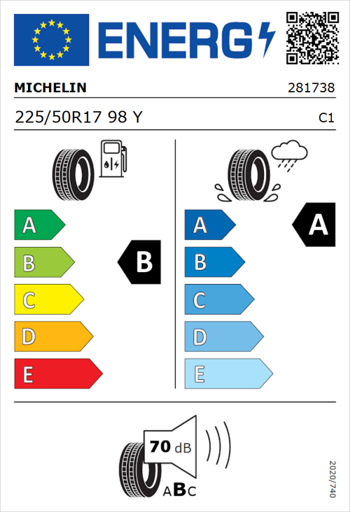 Tyre Label for Michelin Primacy 5 225/50R17 98Y