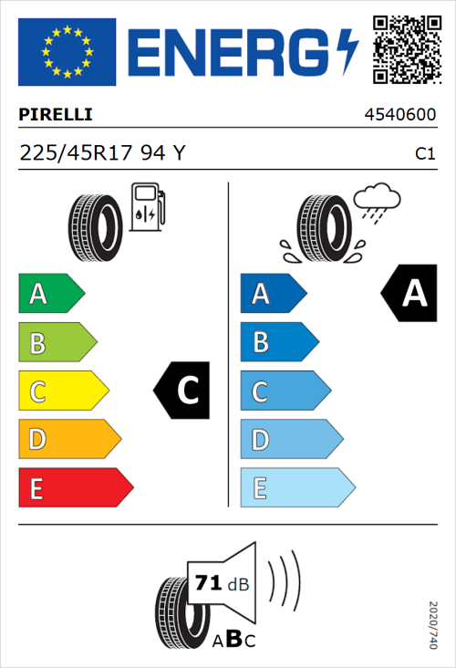 Tyre Label for Pirelli Cinturato C3 225/45R17 94Y